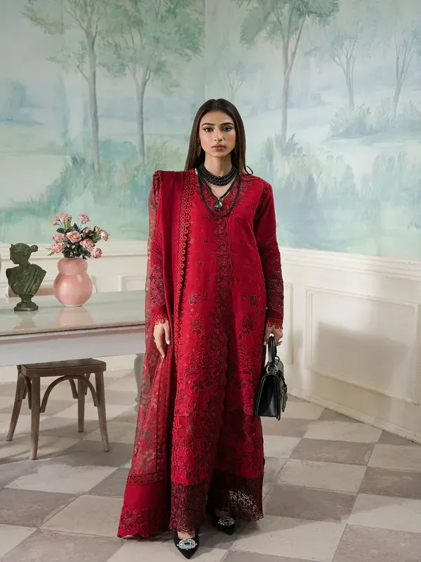 Maryam Hussain Laani Luxury Pret Red Organza – view 1 – Poshaq