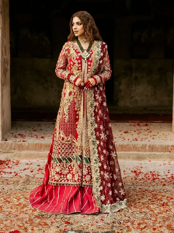 Maryam Hussain Gulaab Wedding Formals 24 Red Cotton Silk – view 1 – Poshaq