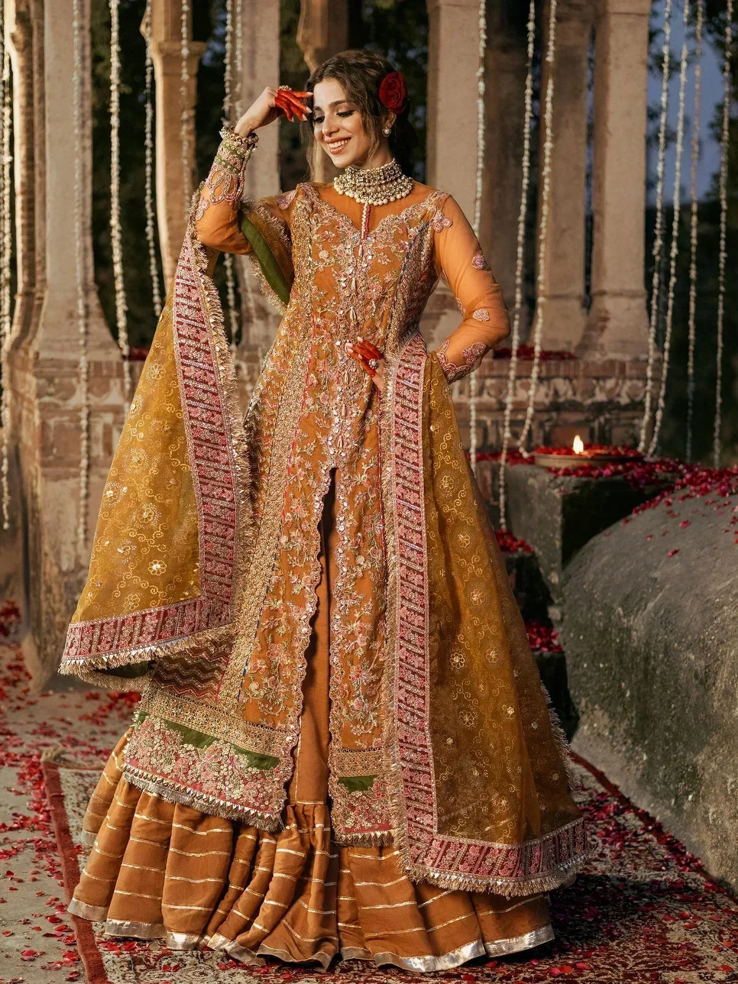 Maryam Hussain Gulaab Wedding Formals 24 Mustard Raw Silk – view 2 – Poshaq