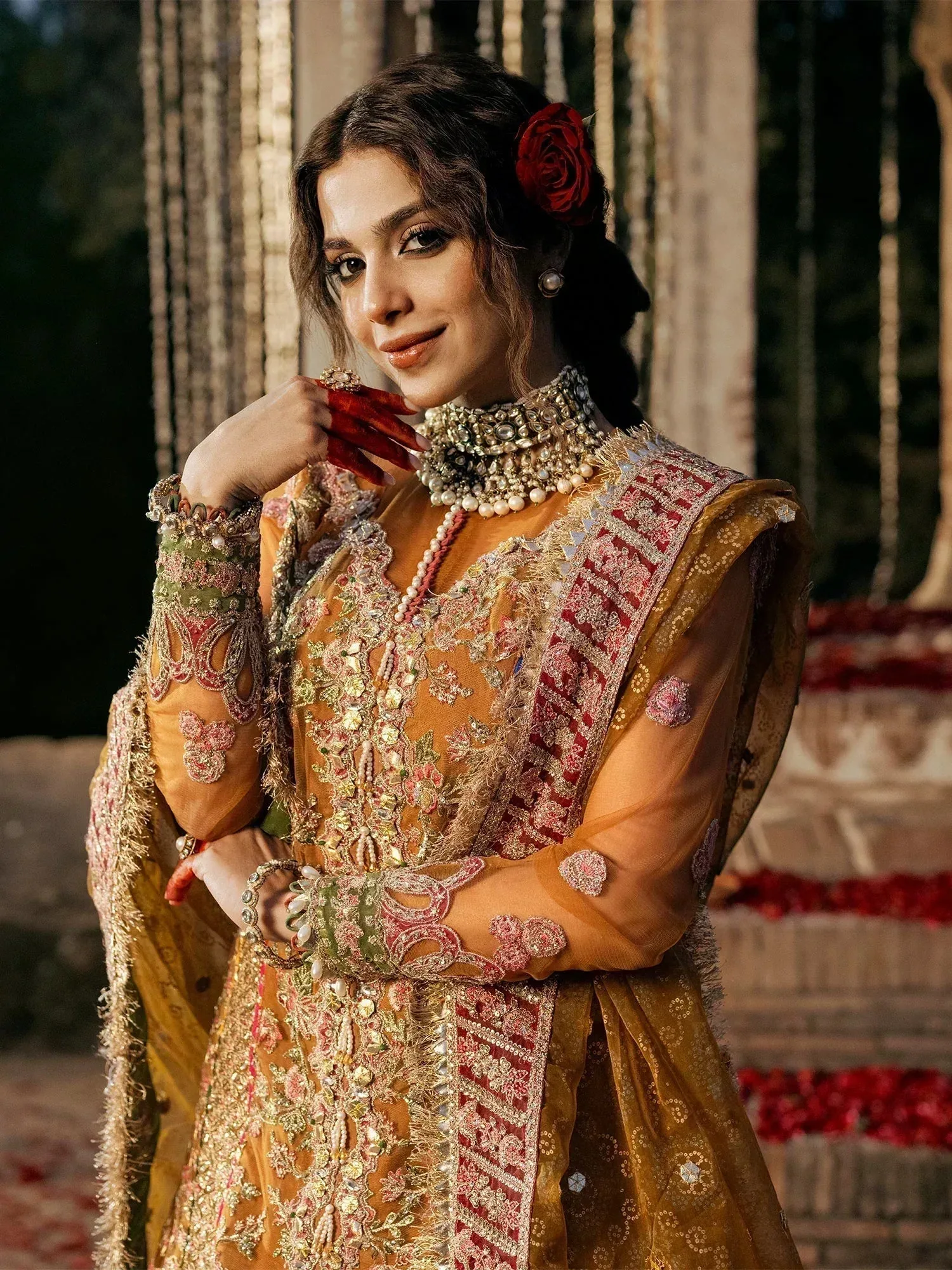 Maryam Hussain Gulaab Wedding Formals 24 Mustard Raw Silk – view 3 – Poshaq