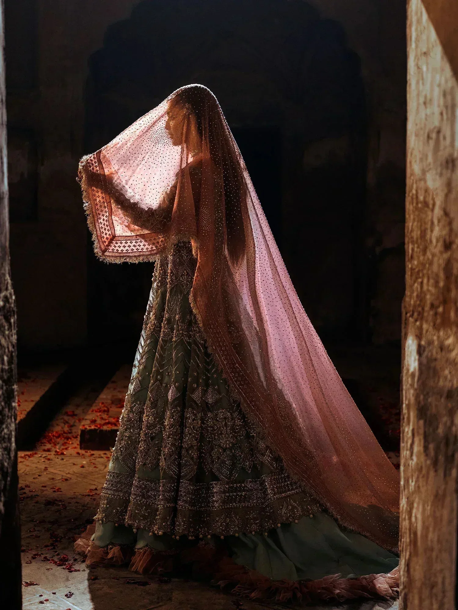 Maryam Hussain Gulaab Wedding Formals 24 Blue Raw Silk – view 2 – Poshaq