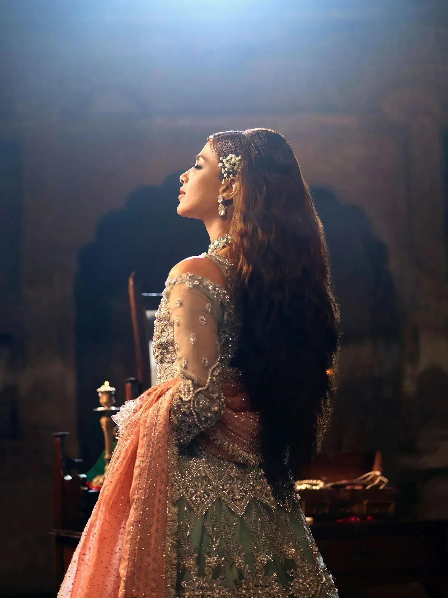 Maryam Hussain Gulaab Wedding Formals 24 Blue Raw Silk – view 3 – Poshaq