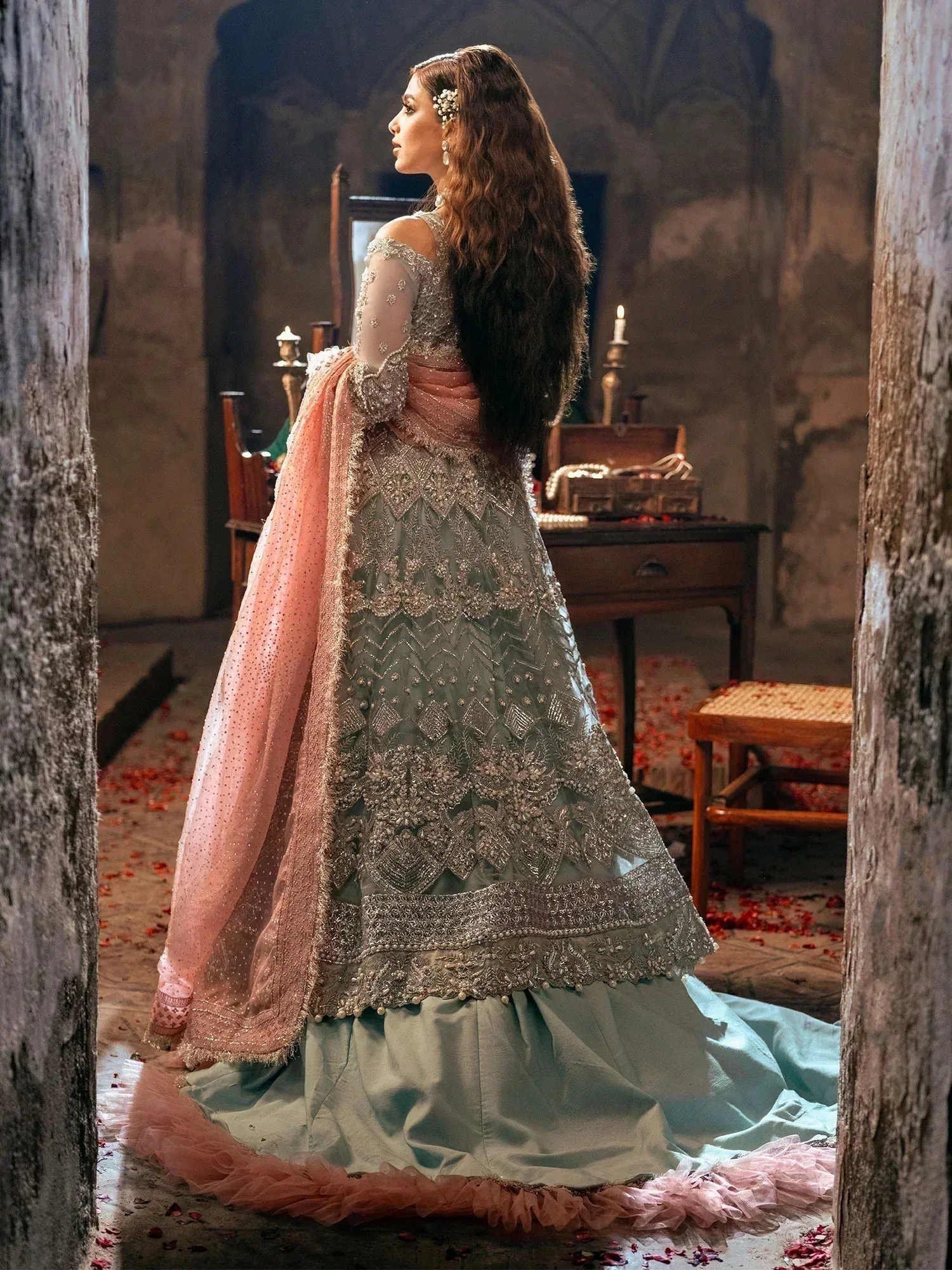 Maryam Hussain Gulaab Wedding Formals 24 Blue Raw Silk – view 5 – Poshaq