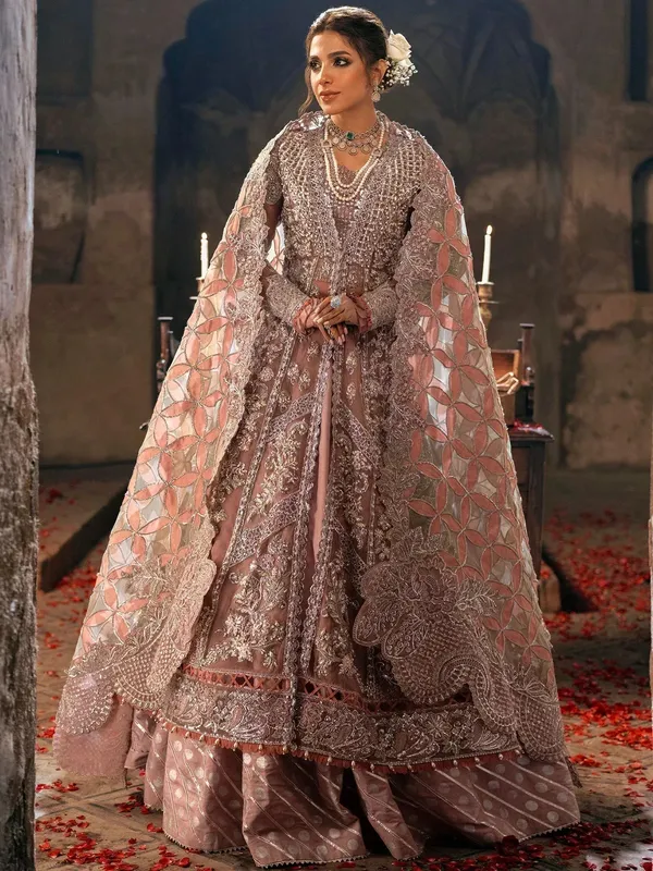 Maryam Hussain Gulaab Wedding Formals 24 Pink Raw Silk – view 1 – Poshaq