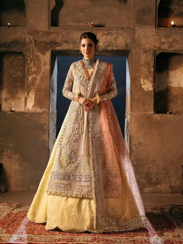 Maryam Hussain Gulaab Wedding Formals 24 Yellow Organza – view 1 – Poshaq