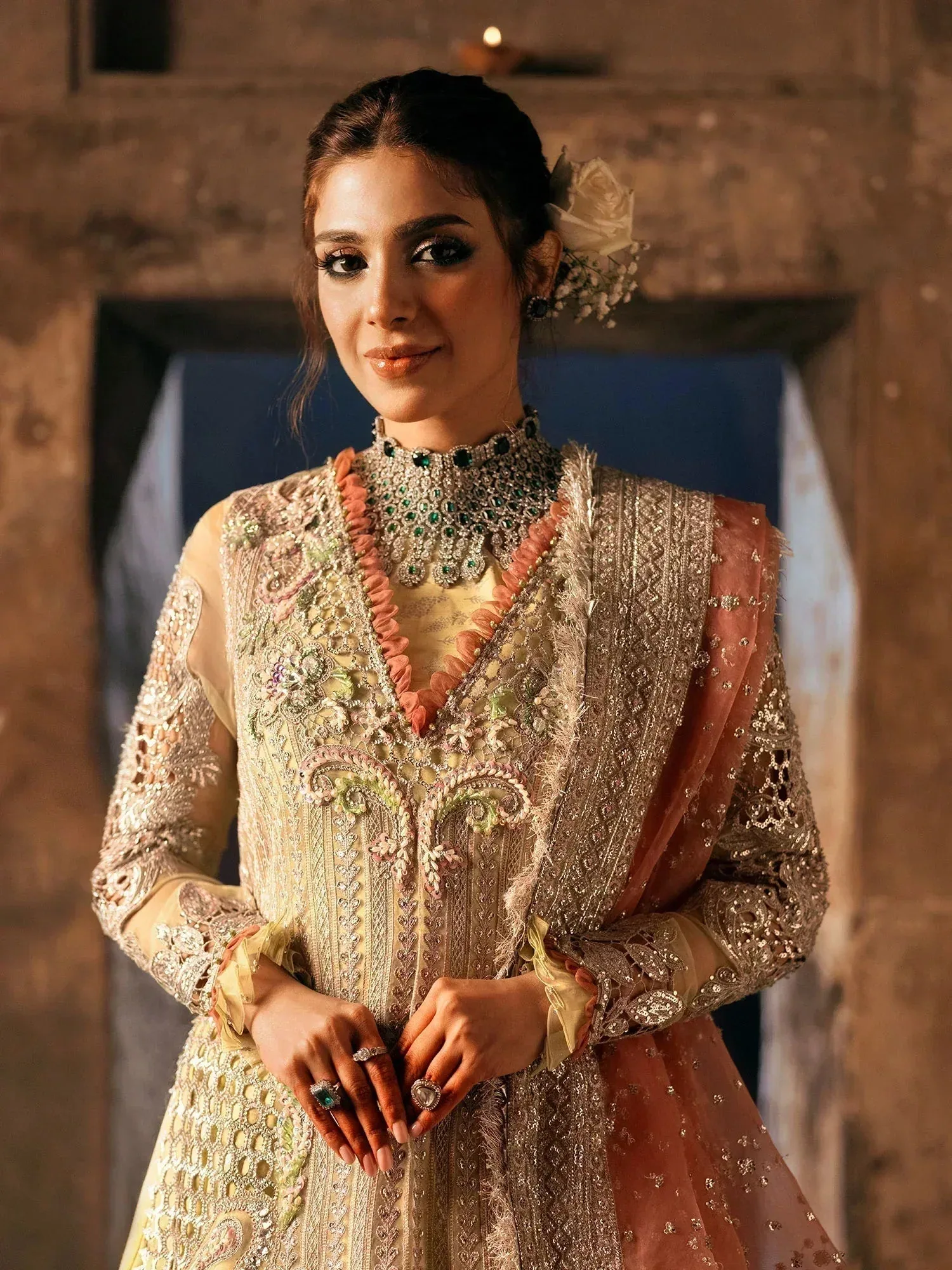 Maryam Hussain Gulaab Wedding Formals 24 Yellow Organza – view 3 – Poshaq