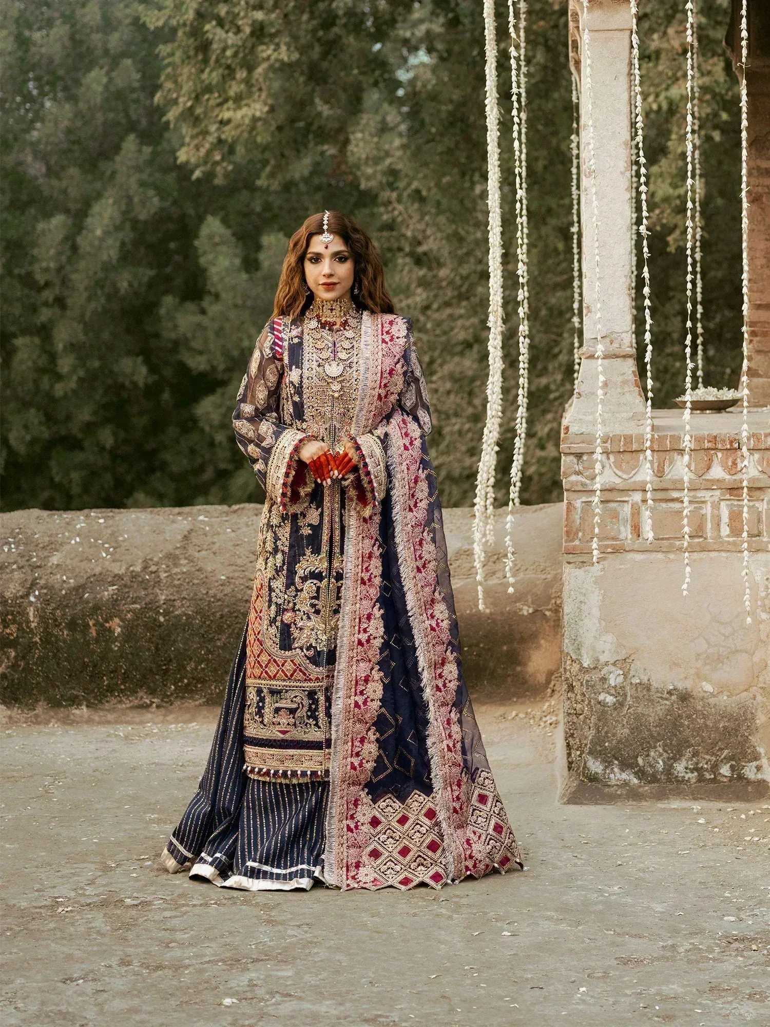 Maryam Hussain Gulaab Wedding Formals 24 Blue Raw Silk – view 1 – Poshaq