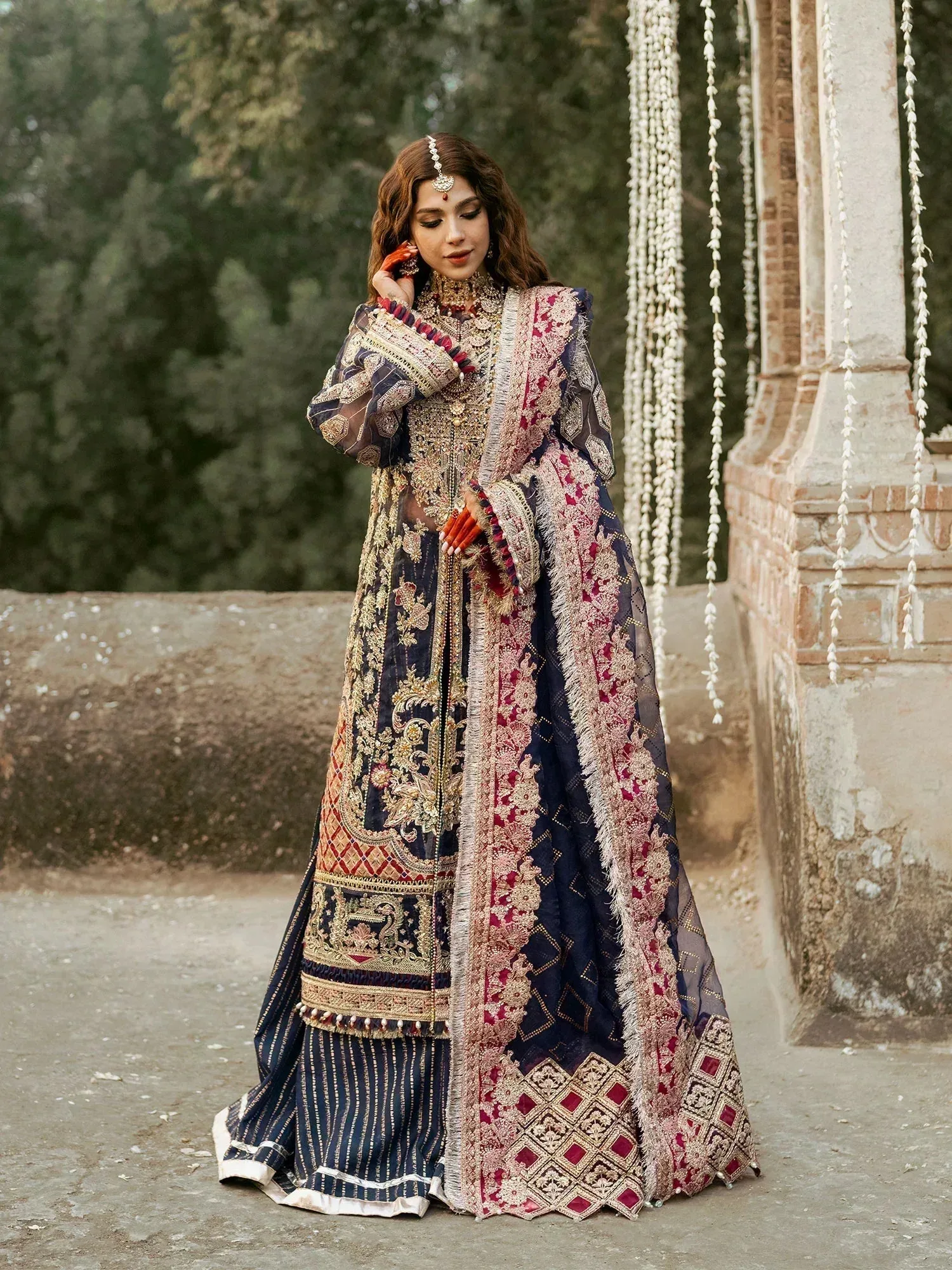 Maryam Hussain Gulaab Wedding Formals 24 Blue Raw Silk – view 2 – Poshaq