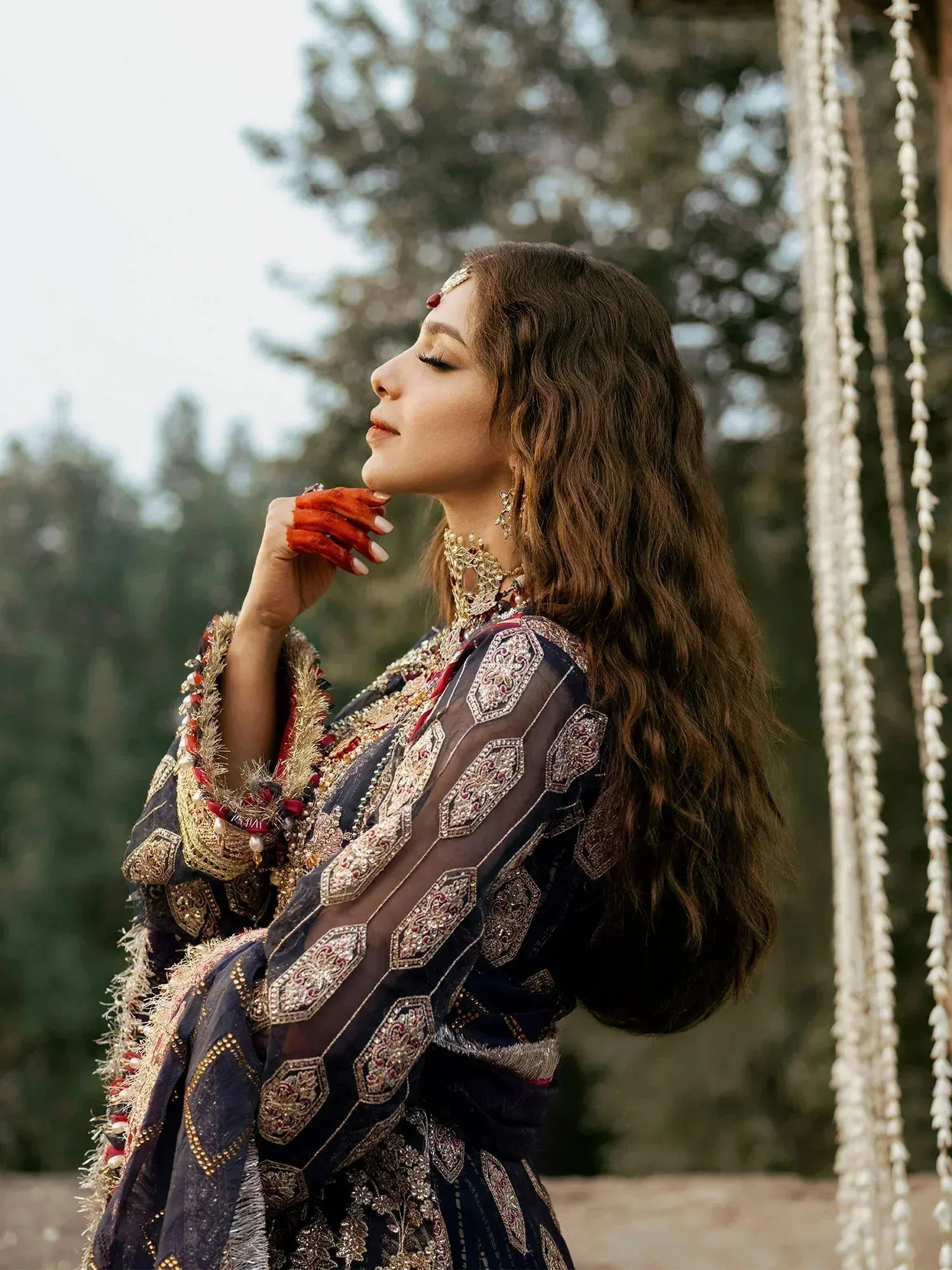 Maryam Hussain Gulaab Wedding Formals 24 Blue Raw Silk – view 4 – Poshaq