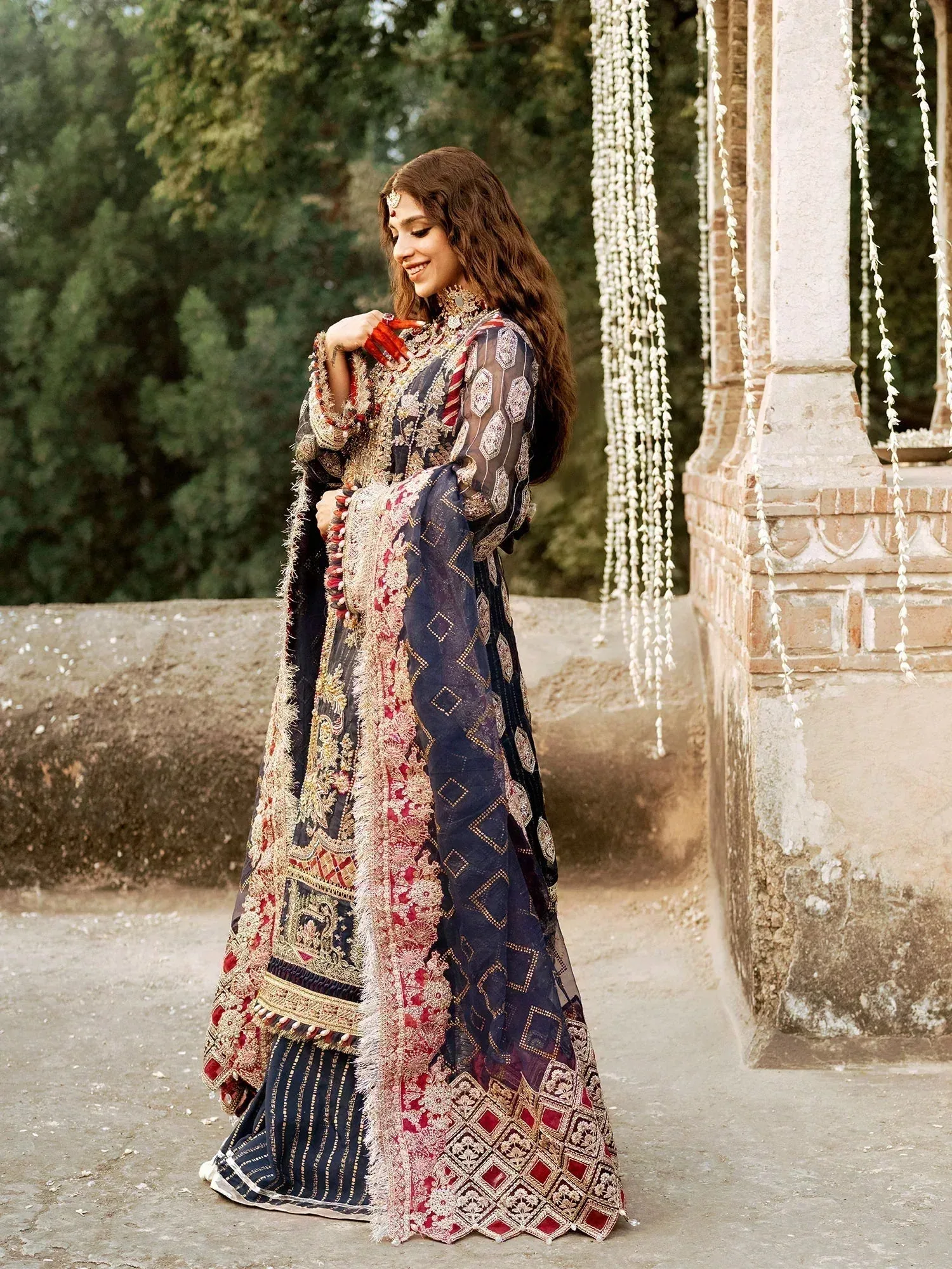 Maryam Hussain Gulaab Wedding Formals 24 Blue Raw Silk – view 5 – Poshaq