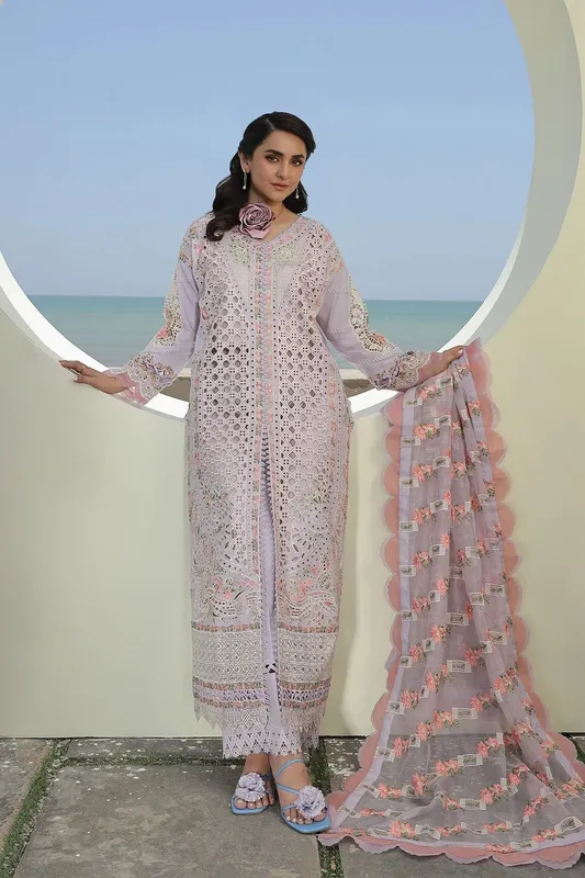 Maryam Hussain Luxury Lawn 24 Lilac Organza – view 1 – Poshaq