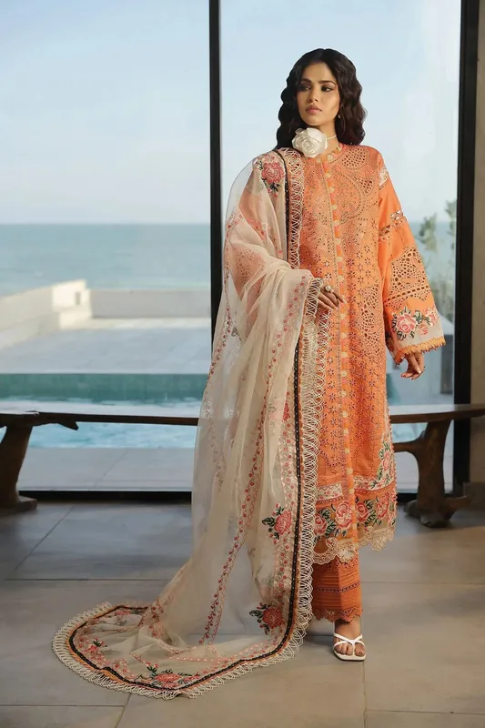 Maryam Hussain Luxury Lawn 24 Peach Organza – view 1 – Poshaq