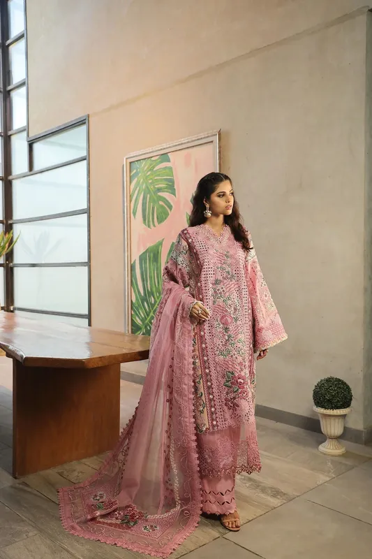 Maryam Hussain Luxury Lawn 24 Pink Organza – view 1 – Poshaq
