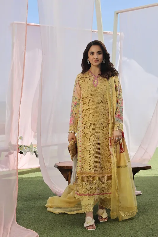 Maryam Hussain Luxury Lawn 24 Yellow Organza – view 1 – Poshaq