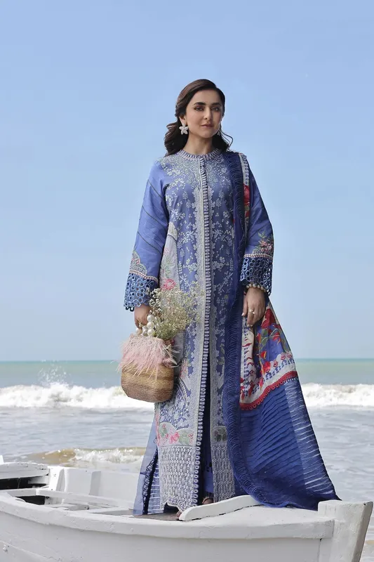 Maryam Hussain Luxury Lawn 24 Blue Organza – view 1 – Poshaq