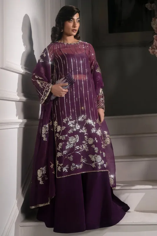 Mina Kashif Emilie Formals Plum Silk – view 1 – Poshaq