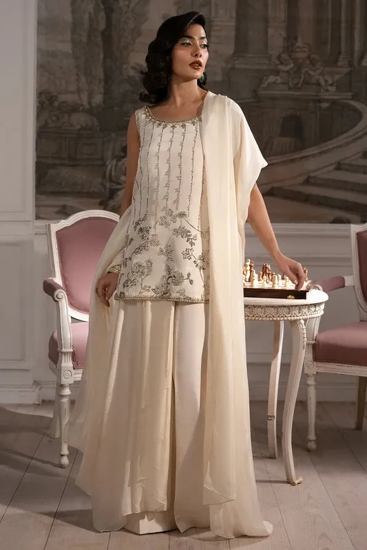 Mina Kashif Emilie Formals Off White Silk – view 1 – Poshaq