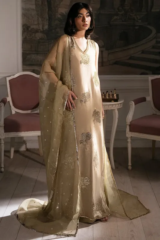 Mina Kashif Emilie Formals Champagne Gold Silk – view 1 – Poshaq