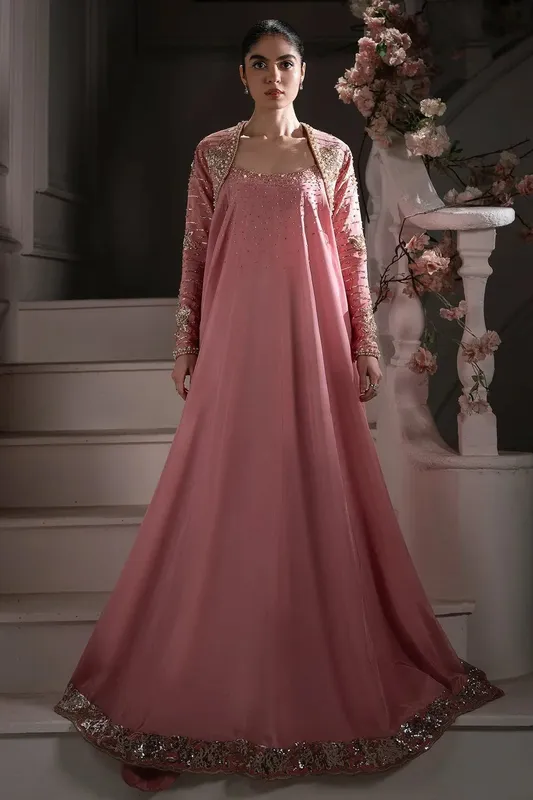 Mina Kashif Emilie Formals Dusty Rose Silk – view 1 – Poshaq