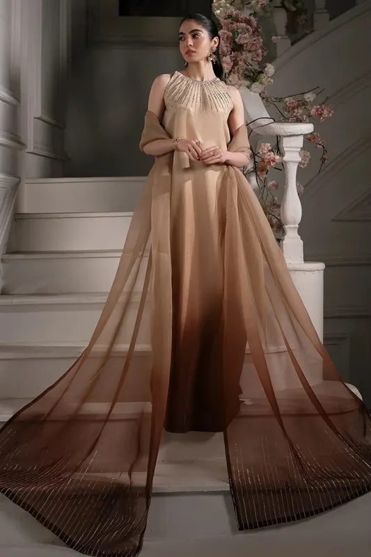 Mina Kashif Emilie Formals Beige Silk – view 1 – Poshaq