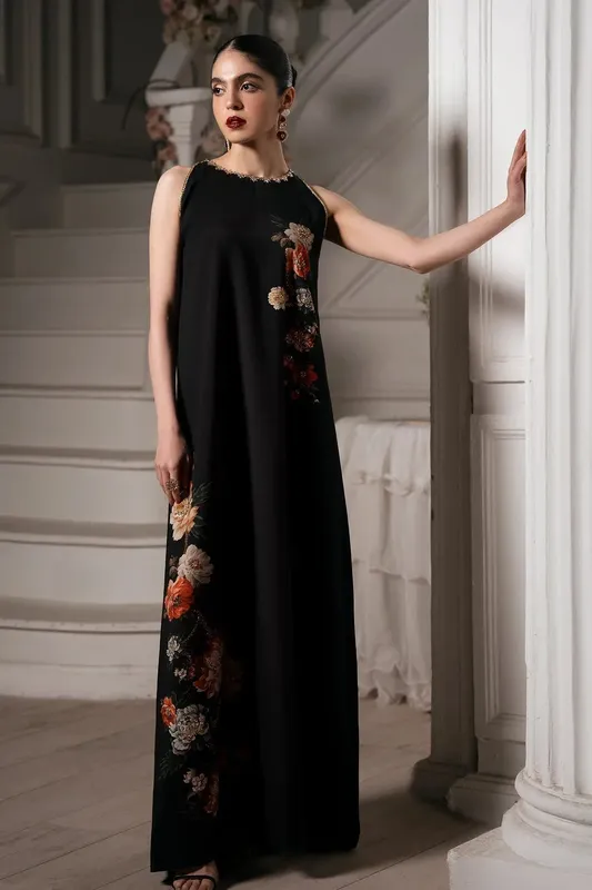 Mina Kashif Emilie Formals Black Raw Silk – view 1 – Poshaq