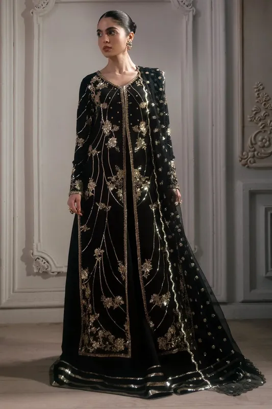 Mina Kashif Emilie Formals Black Silk – view 1 – Poshaq