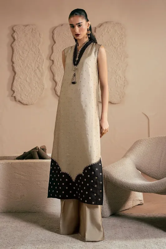 Mina Kashif Emilie Formals Beige Silk – view 1 – Poshaq