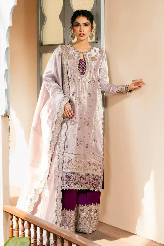 Mina Kashif Noor Jahan Wedding Formals Lavender Silk – view 1 – Poshaq