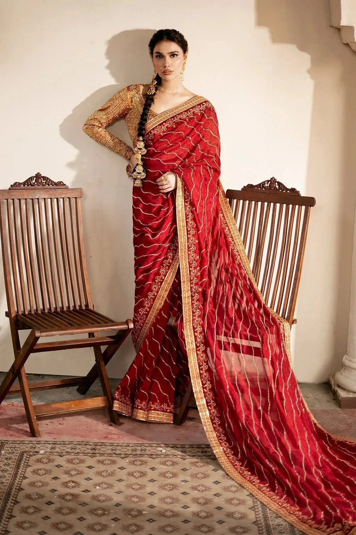 Mina Kashif Noor Jahan Wedding Formals Red Silk – view 1 – Poshaq