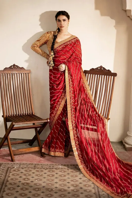 Mina Kashif Noor Jahan Wedding Formals Red Silk – view 1 – Poshaq