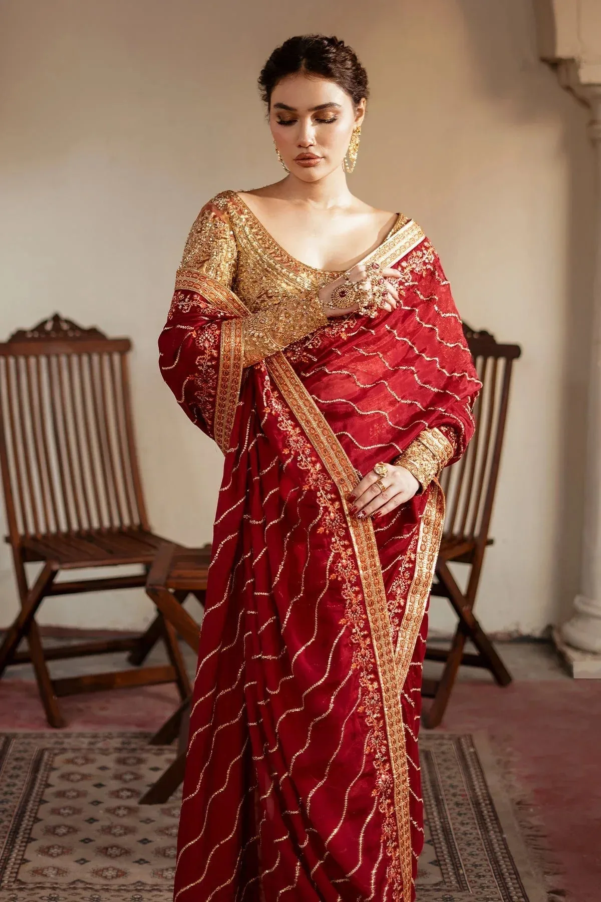 Mina Kashif Noor Jahan Wedding Formals Red Silk – view 2 – Poshaq