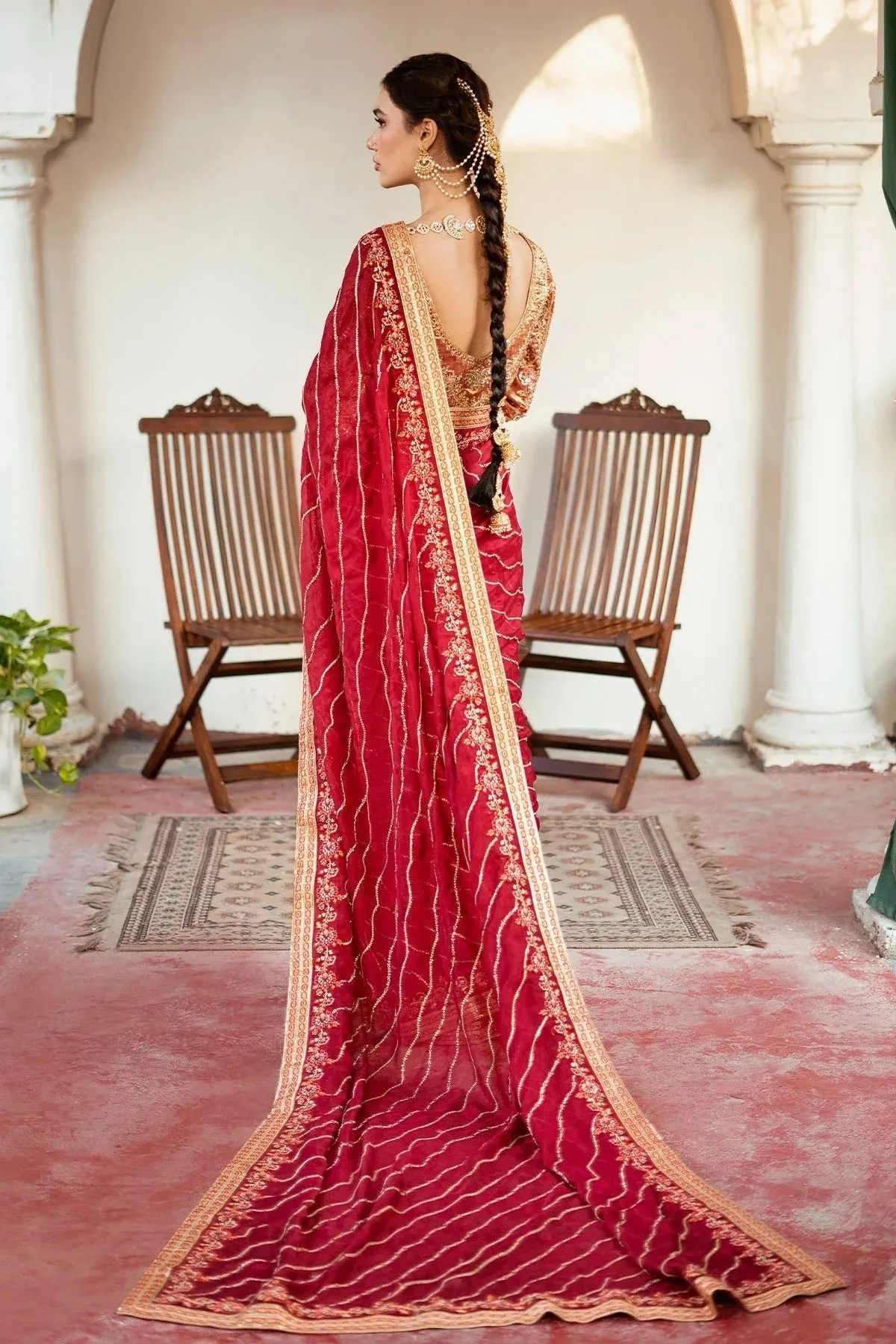 Mina Kashif Noor Jahan Wedding Formals Red Silk – view 3 – Poshaq