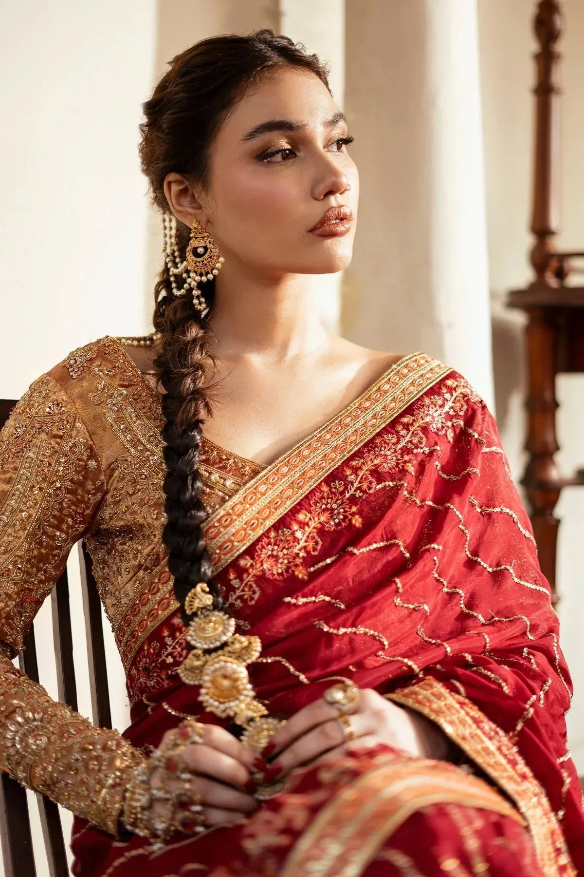 Mina Kashif Noor Jahan Wedding Formals Red Silk – view 4 – Poshaq