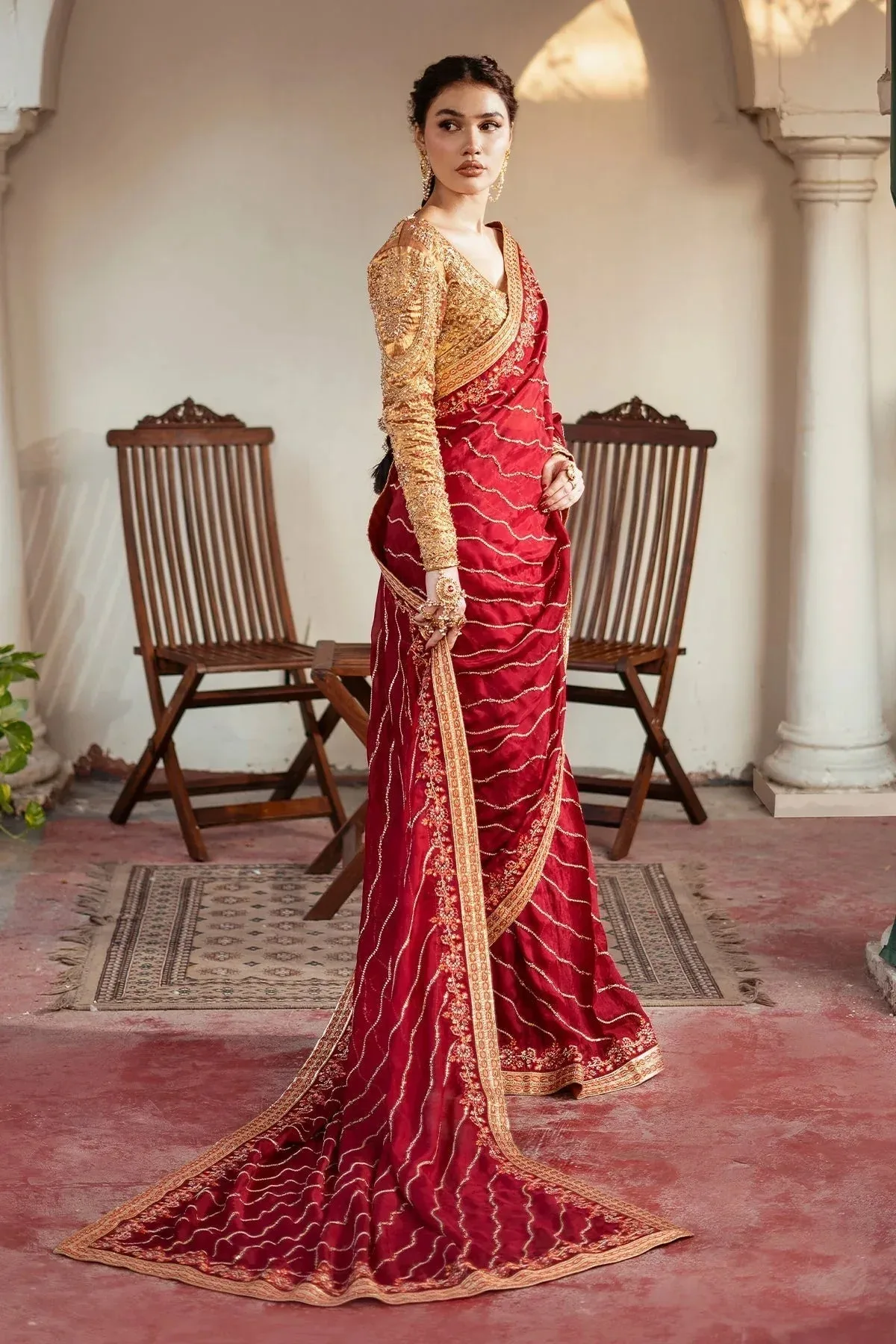 Mina Kashif Noor Jahan Wedding Formals Red Silk – view 6 – Poshaq