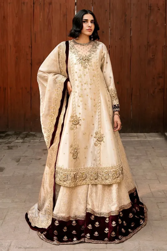 Mina Kashif Noor Jahan Wedding Formals Ivory Masoori – view 1 – Poshaq