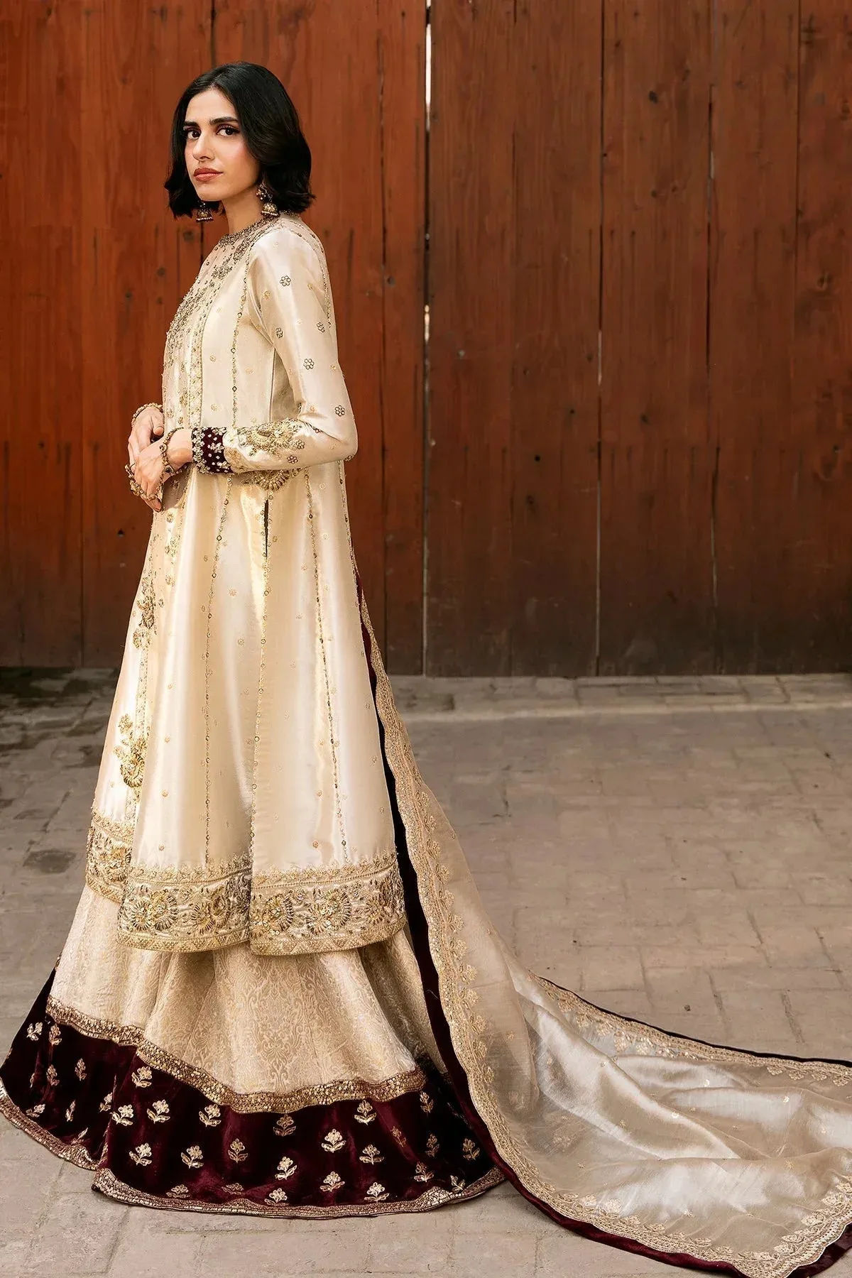 Mina Kashif Noor Jahan Wedding Formals Ivory Masoori – view 2 – Poshaq