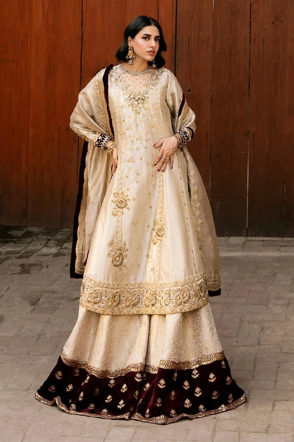 Mina Kashif Noor Jahan Wedding Formals Ivory Masoori – view 3 – Poshaq