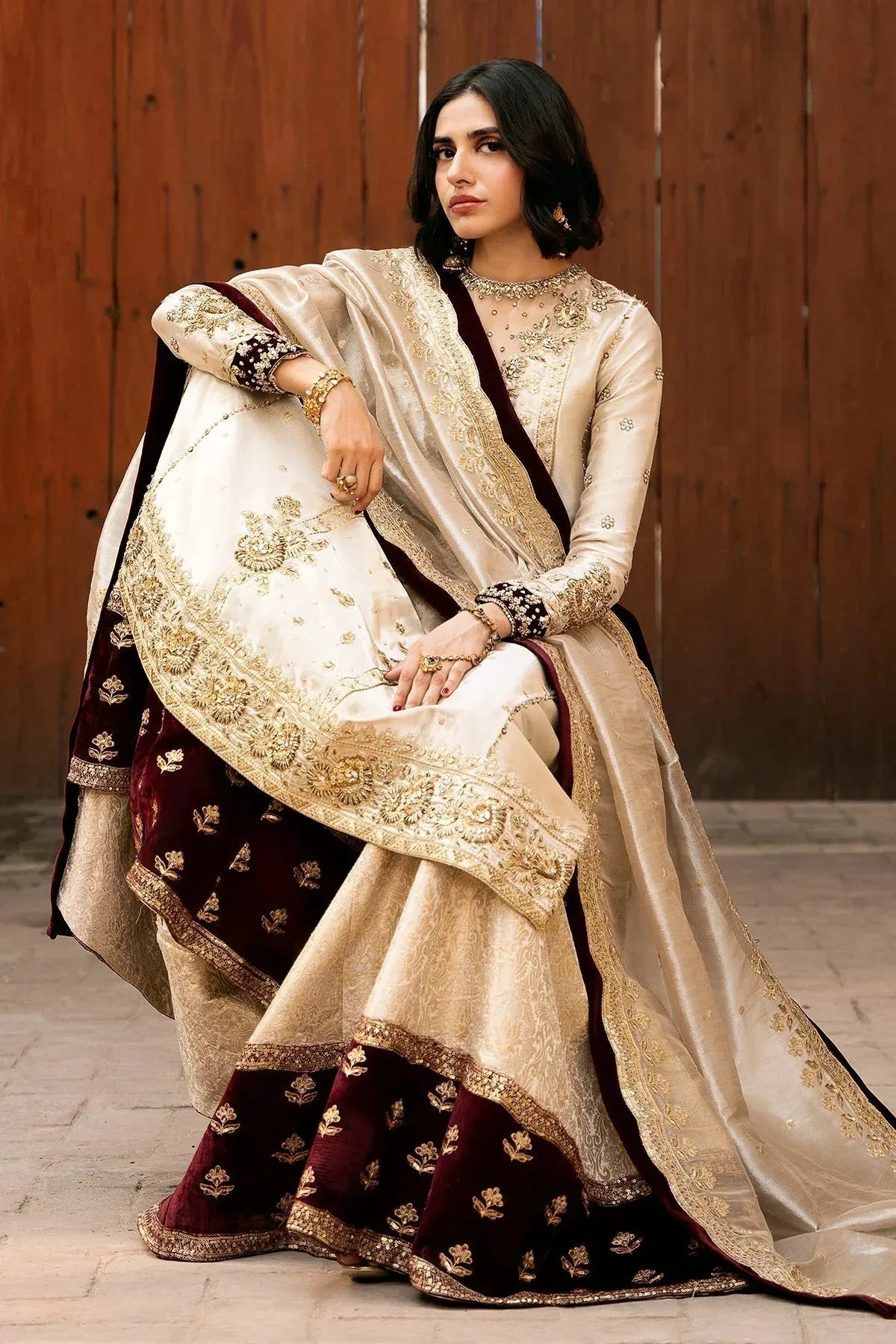 Mina Kashif Noor Jahan Wedding Formals Ivory Masoori – view 5 – Poshaq