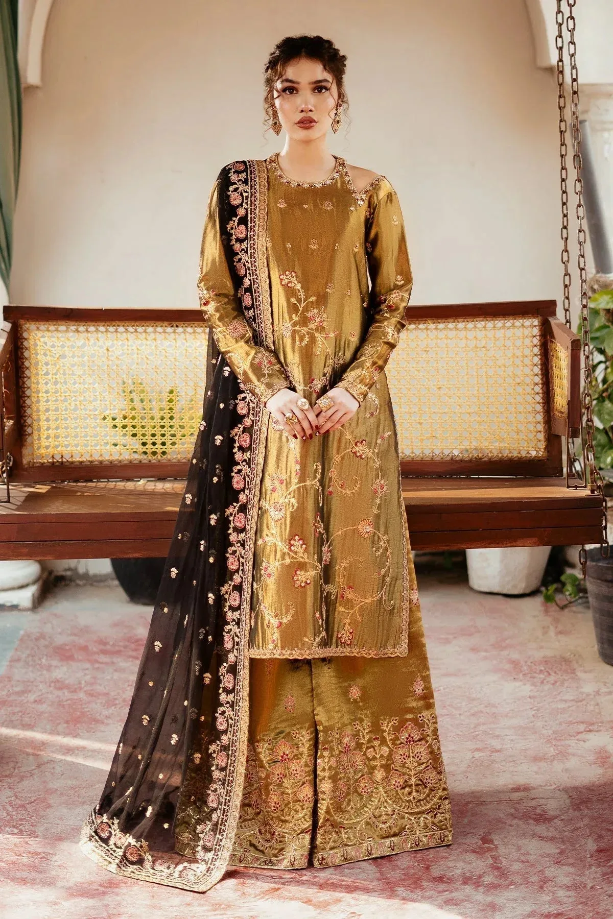 Mina Kashif Noor Jahan Wedding Formals Green Masoori – view 1 – Poshaq