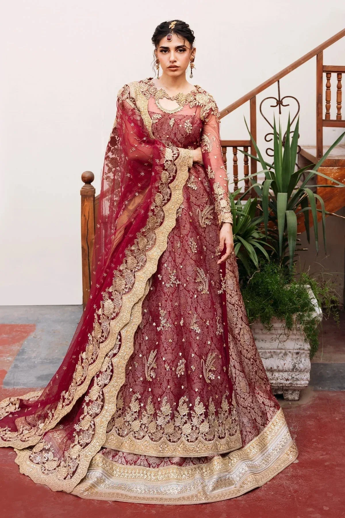 Mina Kashif Noor Jahan Wedding Formals Red Net – view 1 – Poshaq