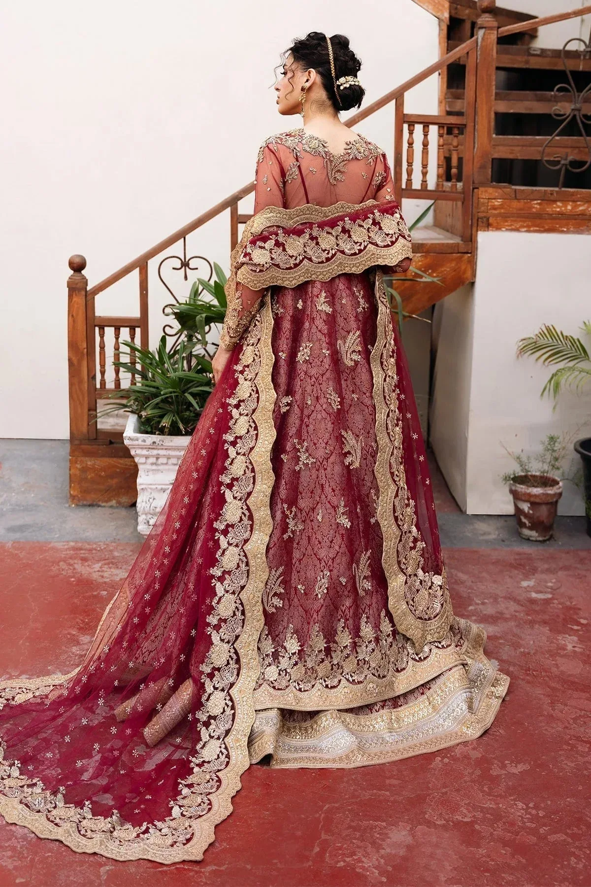 Mina Kashif Noor Jahan Wedding Formals Red Net – view 2 – Poshaq