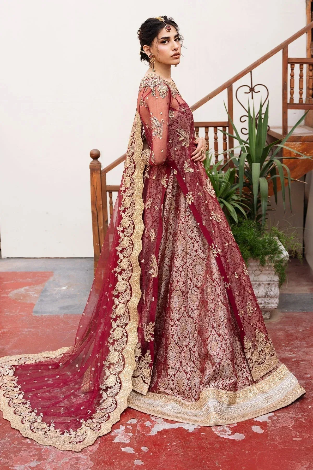 Mina Kashif Noor Jahan Wedding Formals Red Net – view 3 – Poshaq