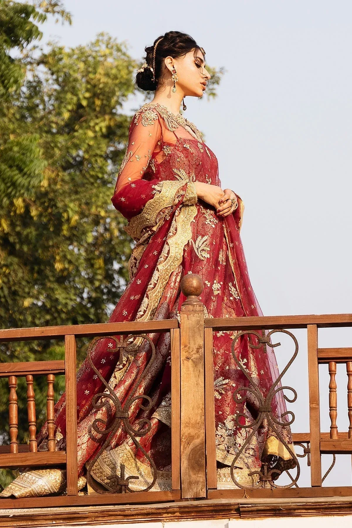 Mina Kashif Noor Jahan Wedding Formals Red Net – view 4 – Poshaq