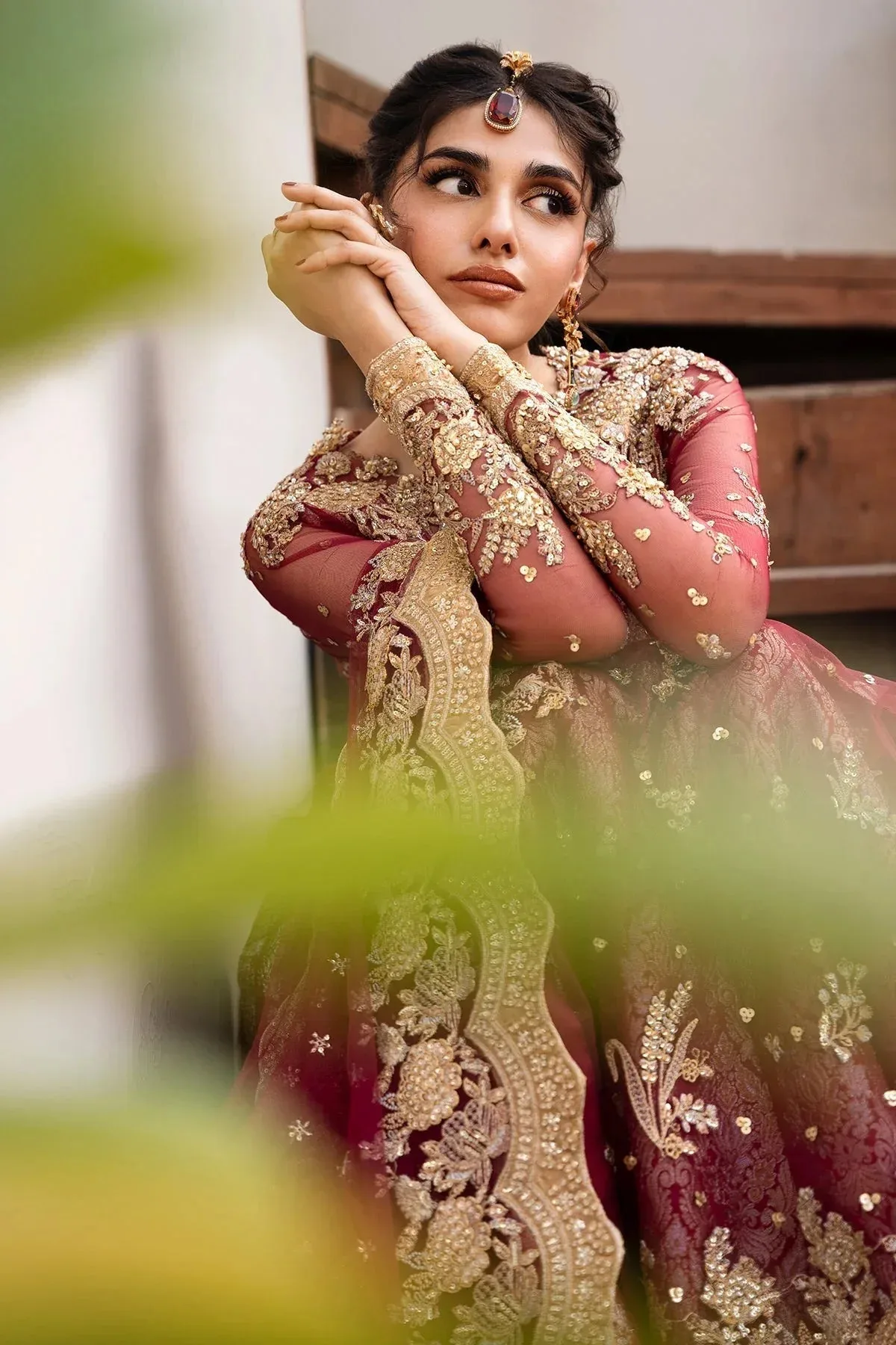 Mina Kashif Noor Jahan Wedding Formals Red Net – view 5 – Poshaq