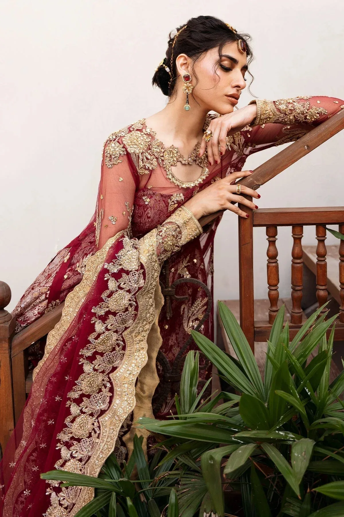 Mina Kashif Noor Jahan Wedding Formals Red Net – view 6 – Poshaq