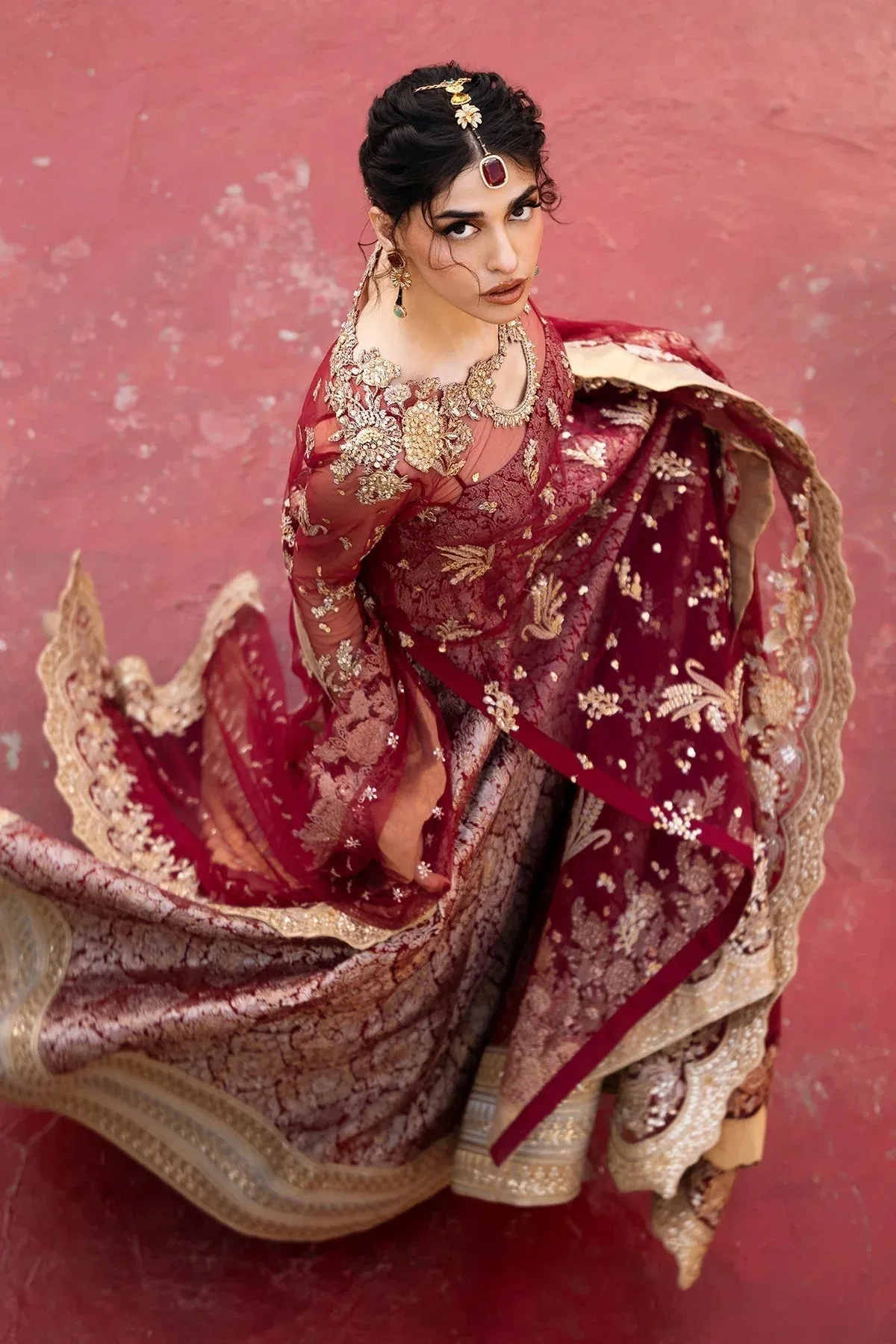Mina Kashif Noor Jahan Wedding Formals Red Net – view 7 – Poshaq