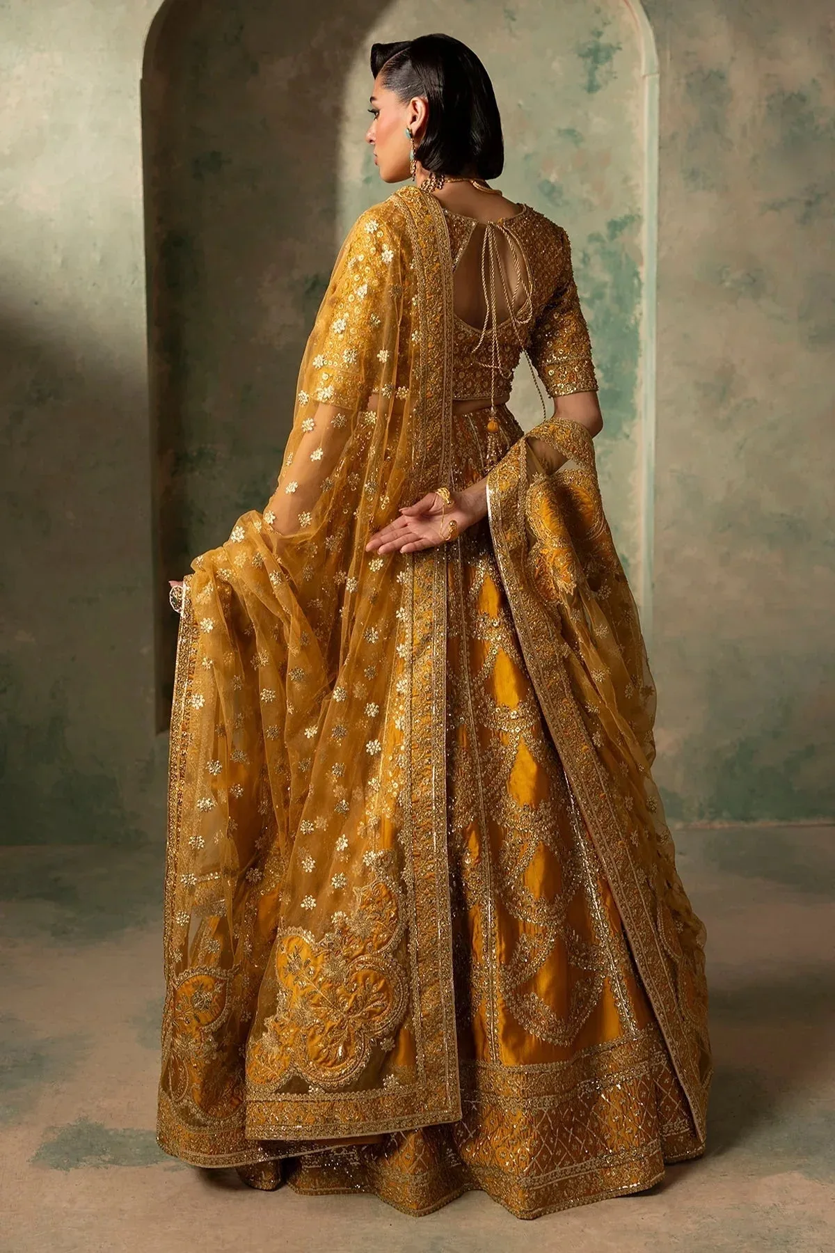 Mina Kashif Noor Jahan Wedding Formals Mustard Net – view 2 – Poshaq