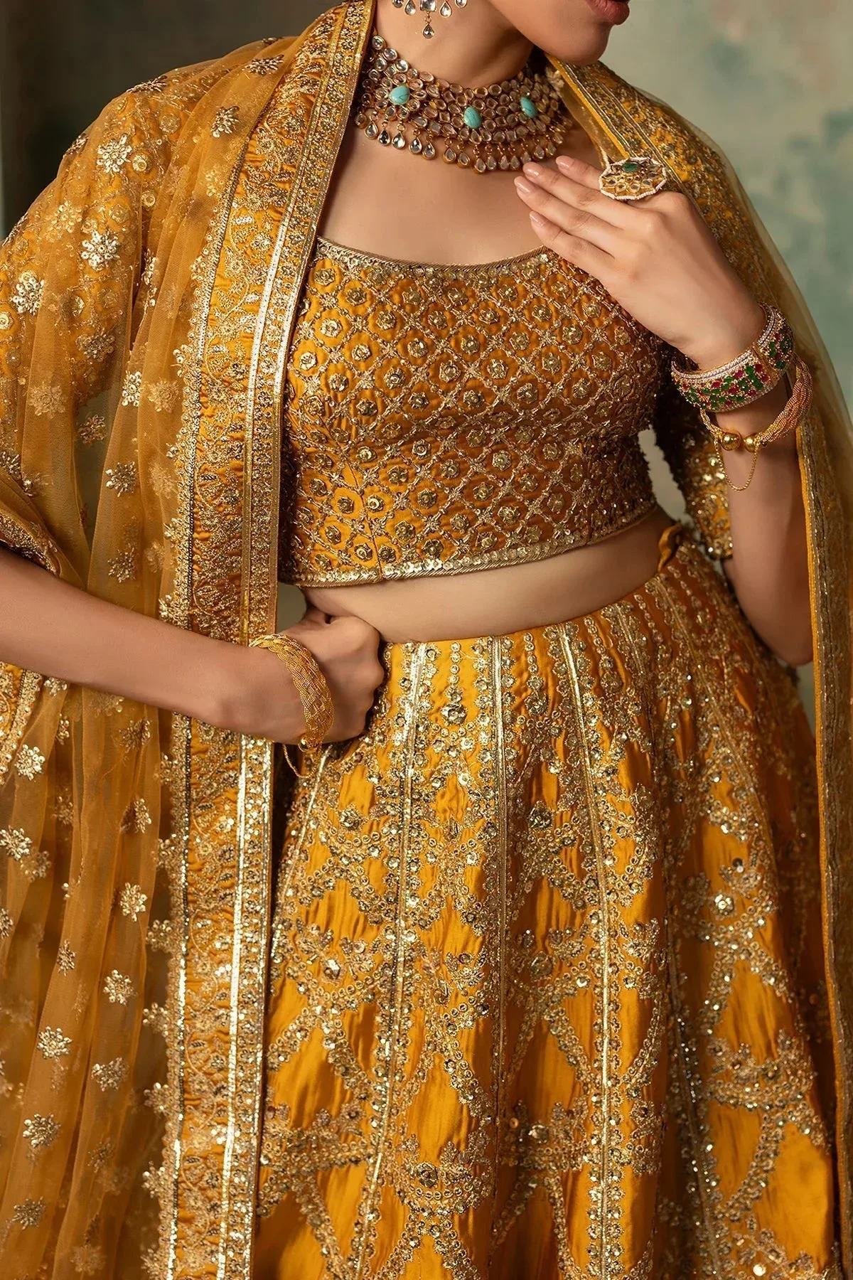 Mina Kashif Noor Jahan Wedding Formals Mustard Net – view 3 – Poshaq
