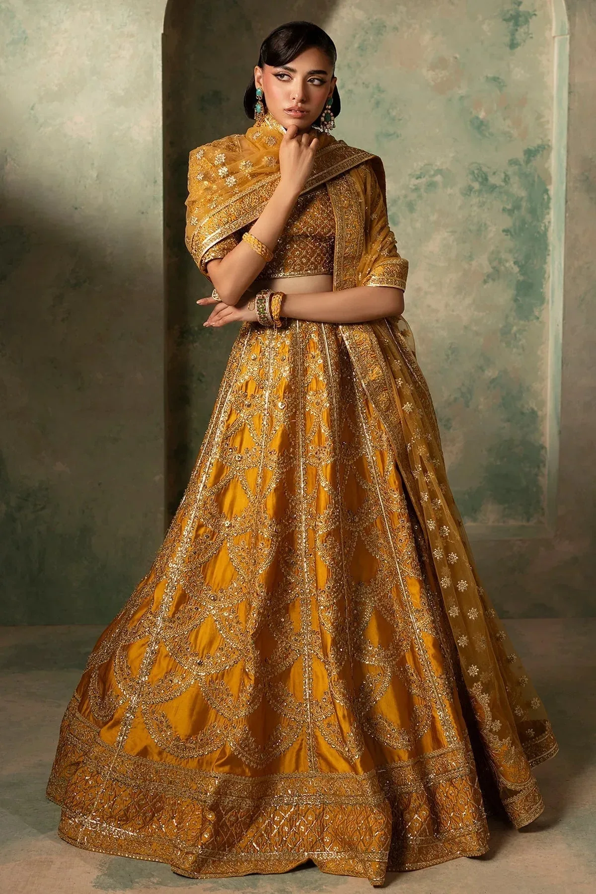 Mina Kashif Noor Jahan Wedding Formals Mustard Net – view 4 – Poshaq