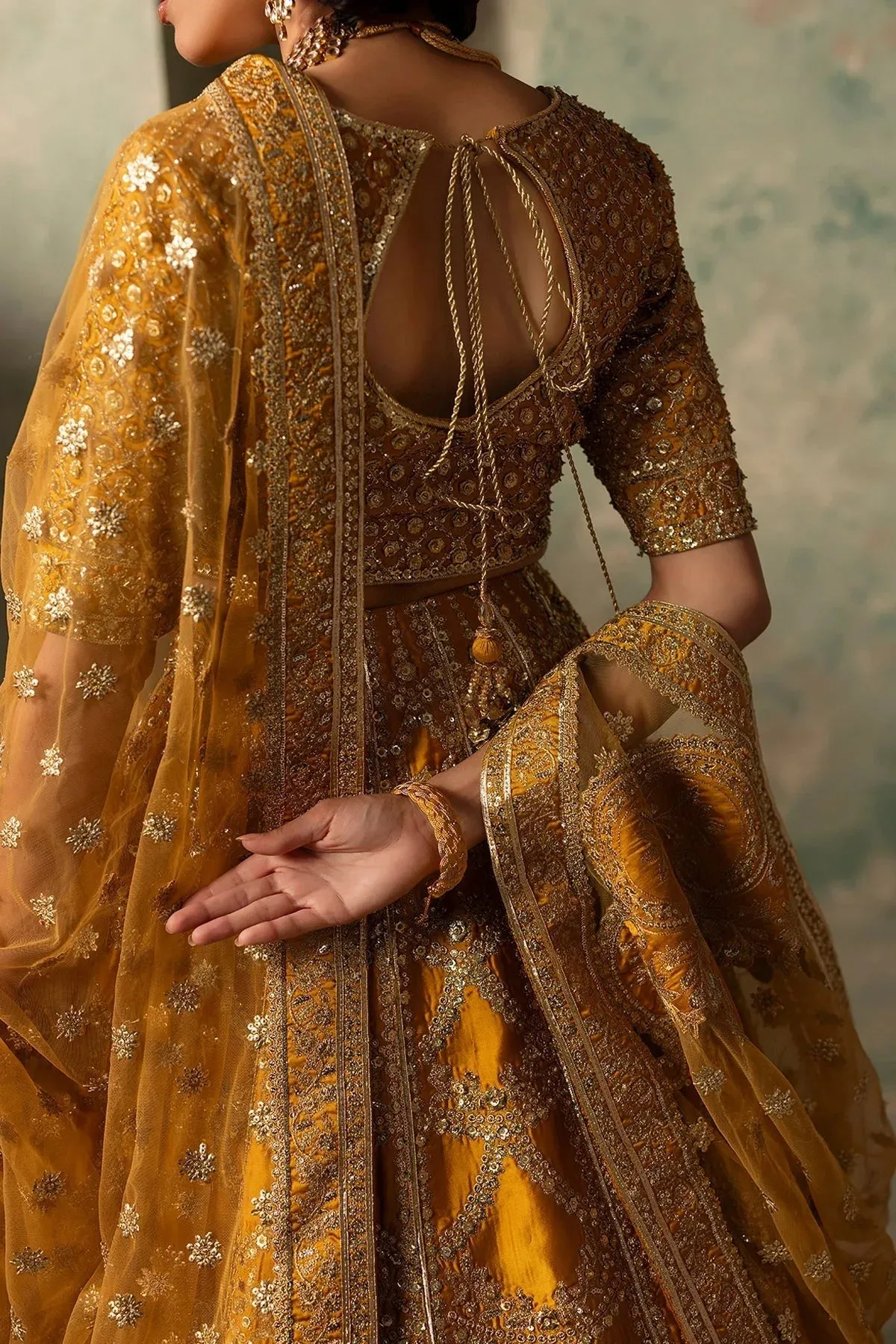 Mina Kashif Noor Jahan Wedding Formals Mustard Net – view 6 – Poshaq
